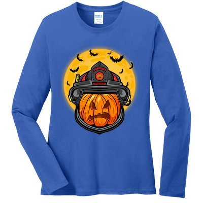 Firefighter Pumpkin Firefighter Halloween Fire Halloween Gift Ladies Long Sleeve Shirt