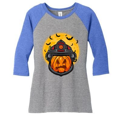 Firefighter Pumpkin Firefighter Halloween Fire Halloween Gift Women's Tri-Blend 3/4-Sleeve Raglan Shirt