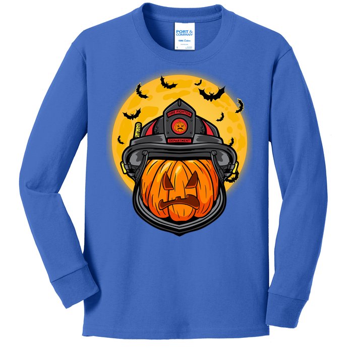 Firefighter Pumpkin Firefighter Halloween Fire Halloween Gift Kids Long Sleeve Shirt