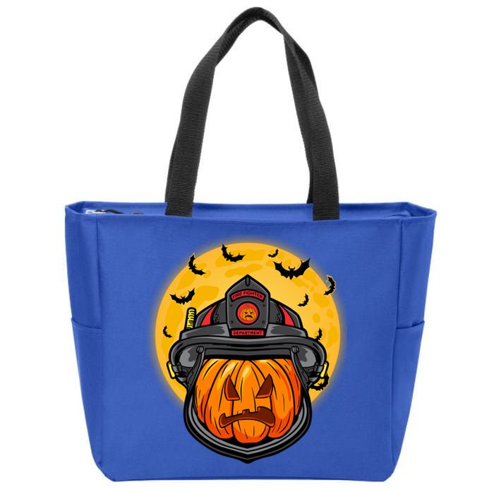 Firefighter Pumpkin Firefighter Halloween Fire Halloween Gift Zip Tote Bag