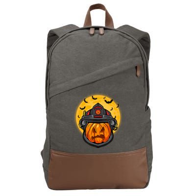 Firefighter Pumpkin Firefighter Halloween Fire Halloween Gift Cotton Canvas Backpack