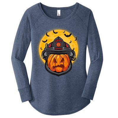 Firefighter Pumpkin Firefighter Halloween Fire Halloween Gift Women's Perfect Tri Tunic Long Sleeve Shirt