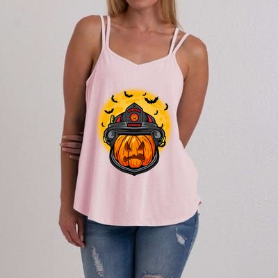 Firefighter Pumpkin Firefighter Halloween Fire Halloween Gift Women's Strappy Tank