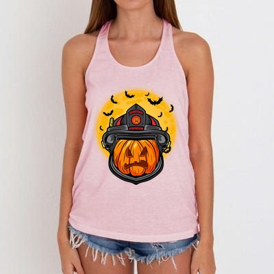 Firefighter Pumpkin Firefighter Halloween Fire Halloween Gift Women's Knotted Racerback Tank