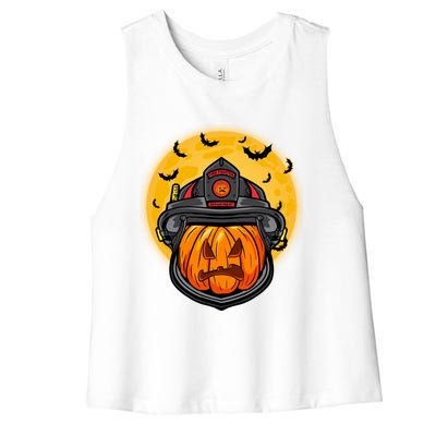 Firefighter Pumpkin Firefighter Halloween Fire Halloween Gift Women's Racerback Cropped Tank