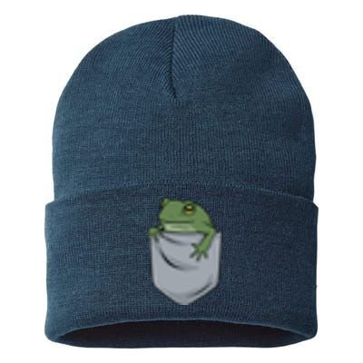 Frog Pocket For A Frog Fan Funny Sustainable Knit Beanie