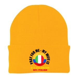 Funny Pray For Me, My Wife Is 50% Colombian 50% Italian Knit Cap Winter Beanie