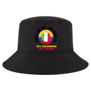 Funny Pray For Me, My Wife Is 50% Colombian 50% Italian Cool Comfort Performance Bucket Hat