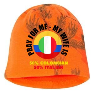 Funny Pray For Me, My Wife Is 50% Colombian 50% Italian Kati - Camo Knit Beanie