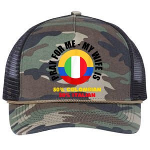 Funny Pray For Me, My Wife Is 50% Colombian 50% Italian Retro Rope Trucker Hat Cap