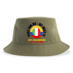 Funny Pray For Me, My Wife Is 50% Colombian 50% Italian Sustainable Bucket Hat