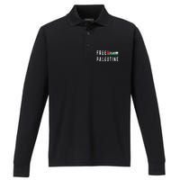 Free Palestine Flag Stand For Peace In The Middle East Performance Long Sleeve Polo