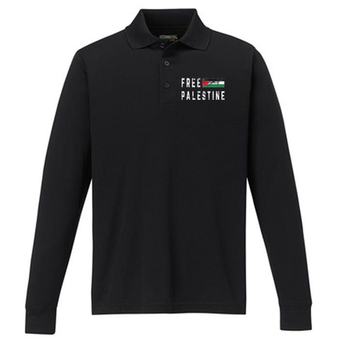 Free Palestine Flag Stand For Peace In The Middle East Performance Long Sleeve Polo