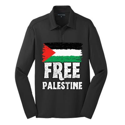 Free Palestine Flag Silk Touch Performance Long Sleeve Polo