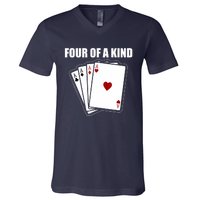 Funny Poker Four Of A Kind Aces Texas Holdem Lucky Poker V-Neck T-Shirt