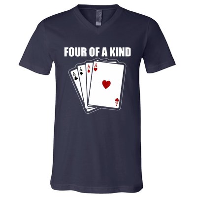 Funny Poker Four Of A Kind Aces Texas Holdem Lucky Poker V-Neck T-Shirt