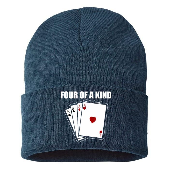 Funny Poker Four Of A Kind Aces Texas Holdem Lucky Poker Sustainable Knit Beanie