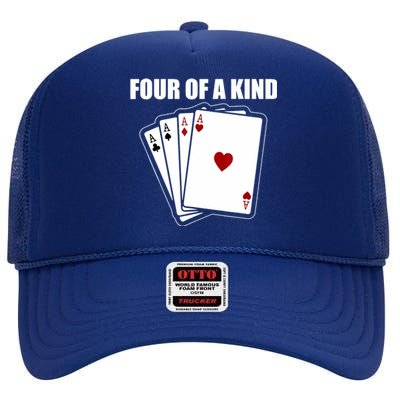 Funny Poker Four Of A Kind Aces Texas Holdem Lucky Poker High Crown Mesh Back Trucker Hat