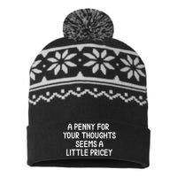 Funny Penny For Your Thoughts Sarcastic Joke USA-Made Snowflake Beanie