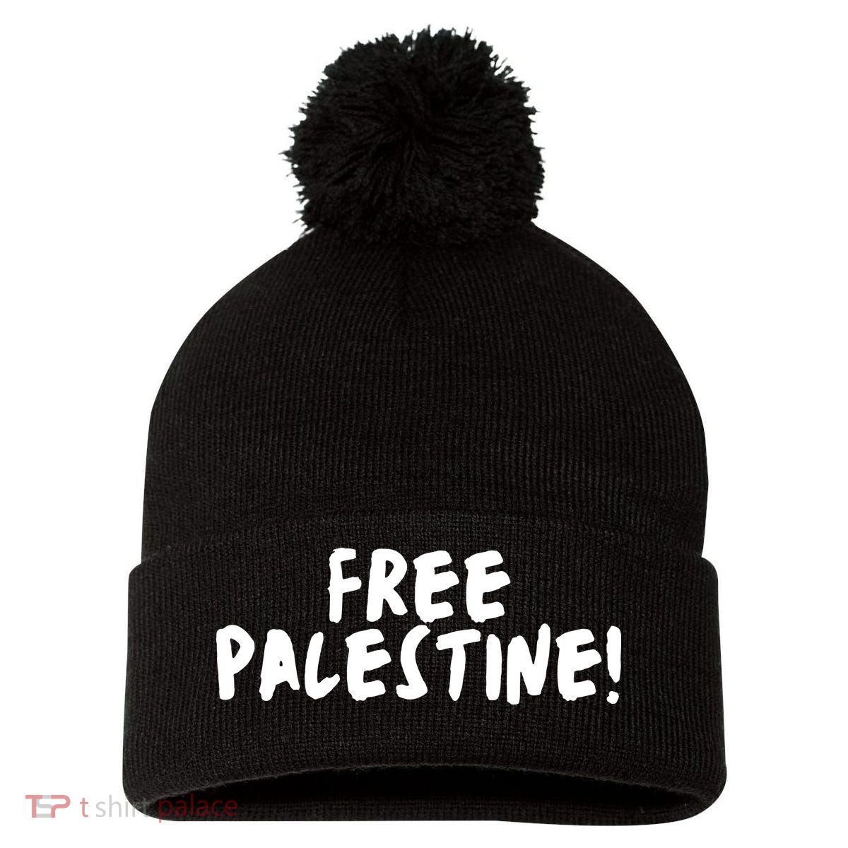 Free Palestine Pom Pom 12in Knit Beanie