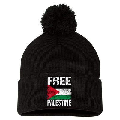 Free Palestine Pom Pom 12in Knit Beanie