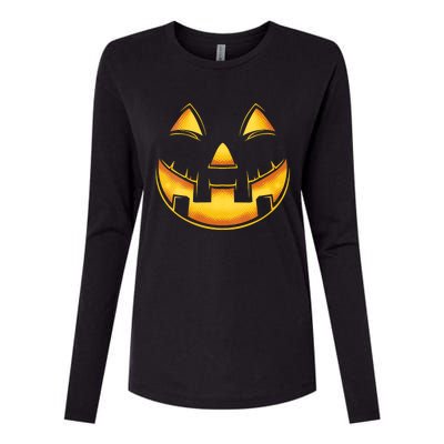 Funny Pumpkin Face Halloween Jack O Lantern Costume Womens Cotton Relaxed Long Sleeve T-Shirt