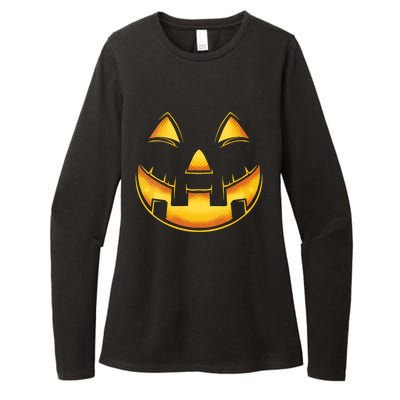 Funny Pumpkin Face Halloween Jack O Lantern Costume Womens CVC Long Sleeve Shirt