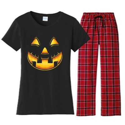 Funny Pumpkin Face Halloween Jack O Lantern Costume Women's Flannel Pajama Set