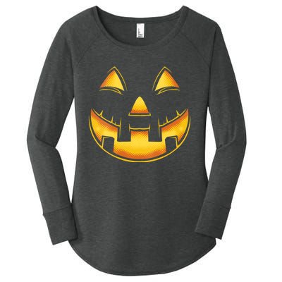 Funny Pumpkin Face Halloween Jack O Lantern Costume Women's Perfect Tri Tunic Long Sleeve Shirt