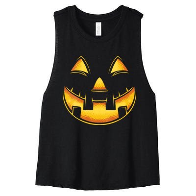 Funny Pumpkin Face Halloween Jack O Lantern Costume Women's Racerback Cropped Tank