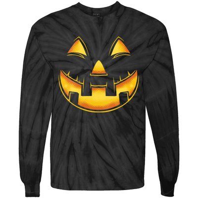 Funny Pumpkin Face Halloween Jack O Lantern Costume Tie-Dye Long Sleeve Shirt