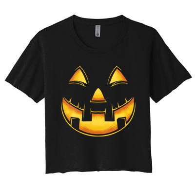 Funny Pumpkin Face Halloween Jack O Lantern Costume Women's Crop Top Tee