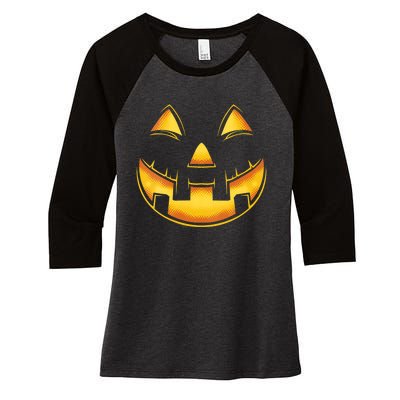 Funny Pumpkin Face Halloween Jack O Lantern Costume Women's Tri-Blend 3/4-Sleeve Raglan Shirt