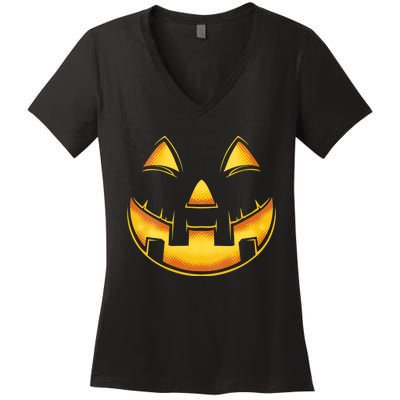 Funny Pumpkin Face Halloween Jack O Lantern Costume Women's V-Neck T-Shirt