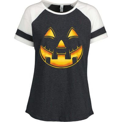 Funny Pumpkin Face Halloween Jack O Lantern Costume Enza Ladies Jersey Colorblock Tee