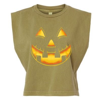 Funny Pumpkin Face Halloween Jack O Lantern Costume Garment-Dyed Women's Muscle Tee