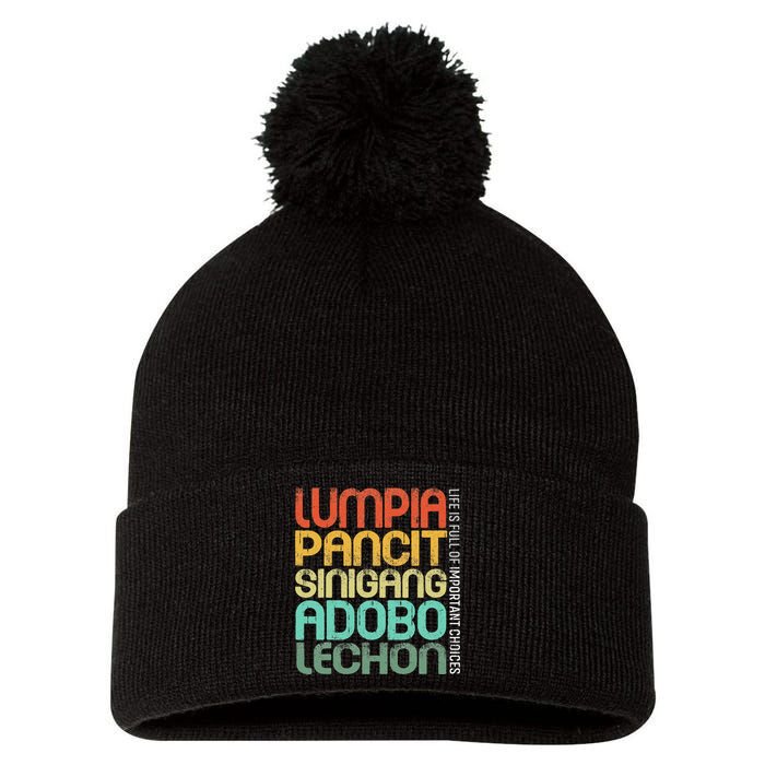 Filipino Philippine Food Lumpia Pancit Sinigang Adobo Lechon Pom Pom 12in Knit Beanie