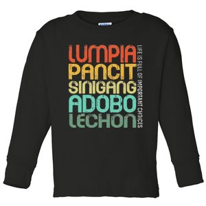 Filipino Philippine Food Lumpia Pancit Sinigang Adobo Lechon Toddler Long Sleeve Shirt