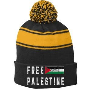 Free Palestine Flag Stand For Peace In The Middle East Stripe Pom Pom Beanie