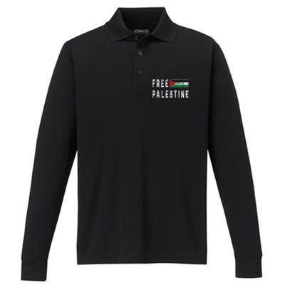 Free Palestine Flag Stand For Peace In The Middle East Performance Long Sleeve Polo