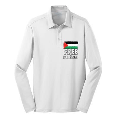 Free Palestine Flag Silk Touch Performance Long Sleeve Polo