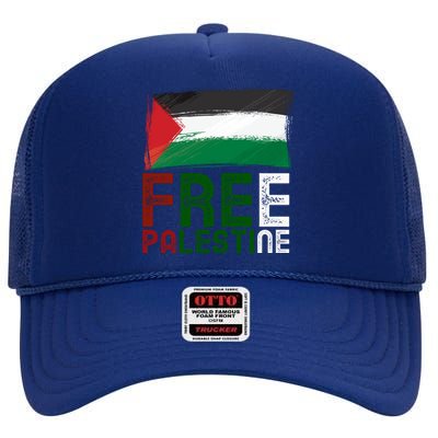 Free Palestine Flag Arabic Free Gaza Palestinian Flag Gift High Crown Mesh Back Trucker Hat