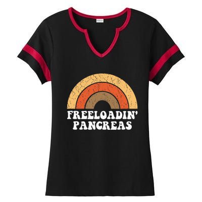 Freeloadin Pancreas Funny Type 1 Diabetes Diabetic Gift Ladies Halftime Notch Neck Tee