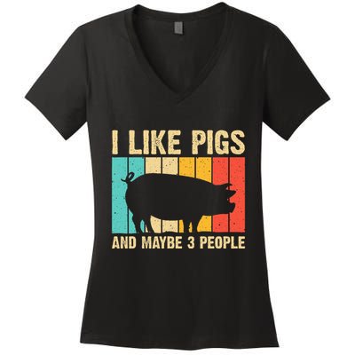Funny Pig Farm Animal Swine Vintage Pig Lovers Women's V-Neck T-Shirt