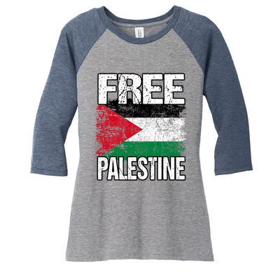 Free Palestine Women's Tri-Blend 3/4-Sleeve Raglan Shirt