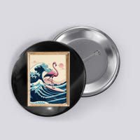 Funny Pink Flamingo Surfer Tropical Great Big Wave Framed Button