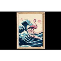 Funny Pink Flamingo Surfer Tropical Great Big Wave Framed Bumper Sticker