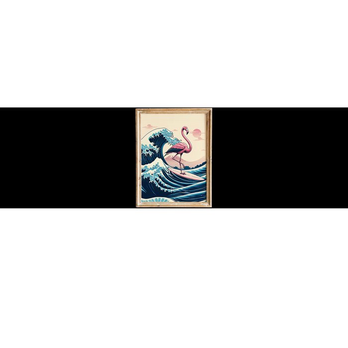 Funny Pink Flamingo Surfer Tropical Great Big Wave Framed Bumper Sticker