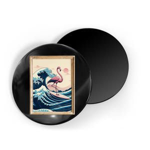 Funny Pink Flamingo Surfer Tropical Great Big Wave Framed Magnet