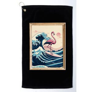 Funny Pink Flamingo Surfer Tropical Great Big Wave Framed Platinum Collection Golf Towel